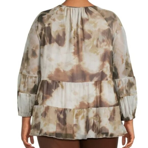 Terra & Sky Women's Plus Size Print Mesh Peasant Long Sleeves Top 2X/20W-22W - Picture 2 of 7